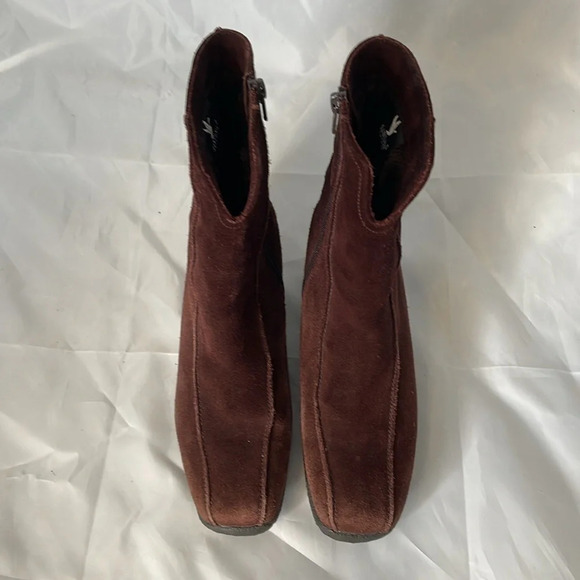 SANTANA Kylie Brown Square Toe Suede Wedge Boots Faux Fur Lined Y2K Neutral 6.5 - Picture 7 of 13